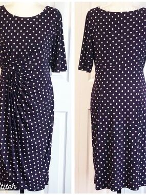 connected apparel Purple with White Polka Dot Midi Dress